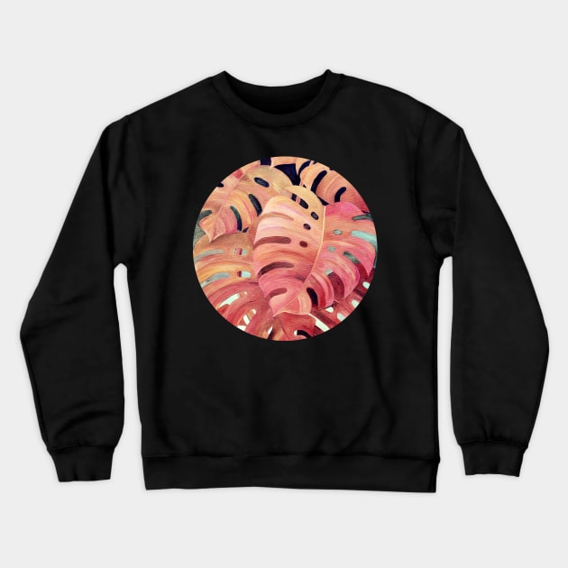 Monstera Love in Magenta and Coral - oil painting Crewneck Sweatshirt by micklyn